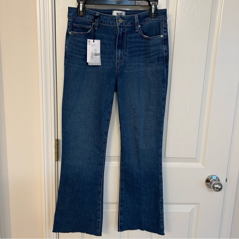 Paige Rory Crop Flare Raw Hem Denim Jeans in Zaylee Size 28 - Picture 3 of 10